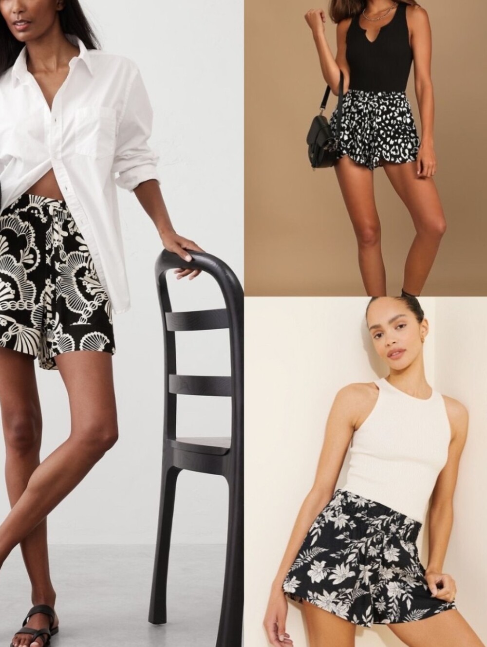 Old Navy Black Shorts with White Floral Print